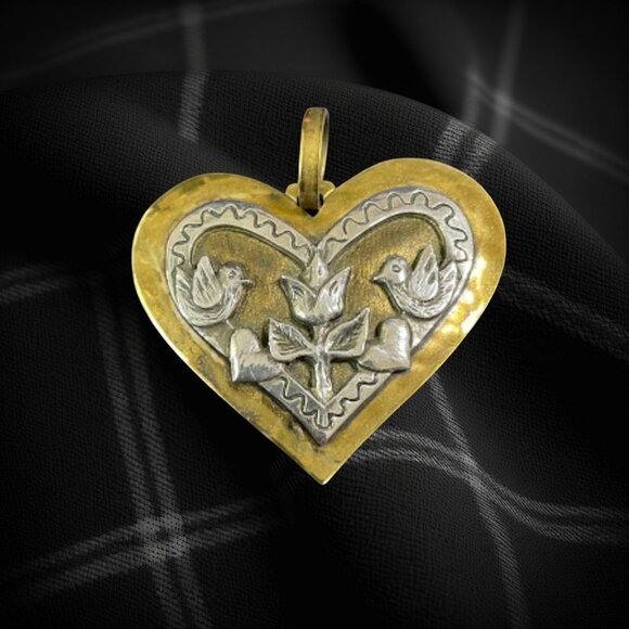 Vintage RARE Retired Jeep Collins Brass & Sterling Handmade Dove Heart Pendant - Picture 13 of 13